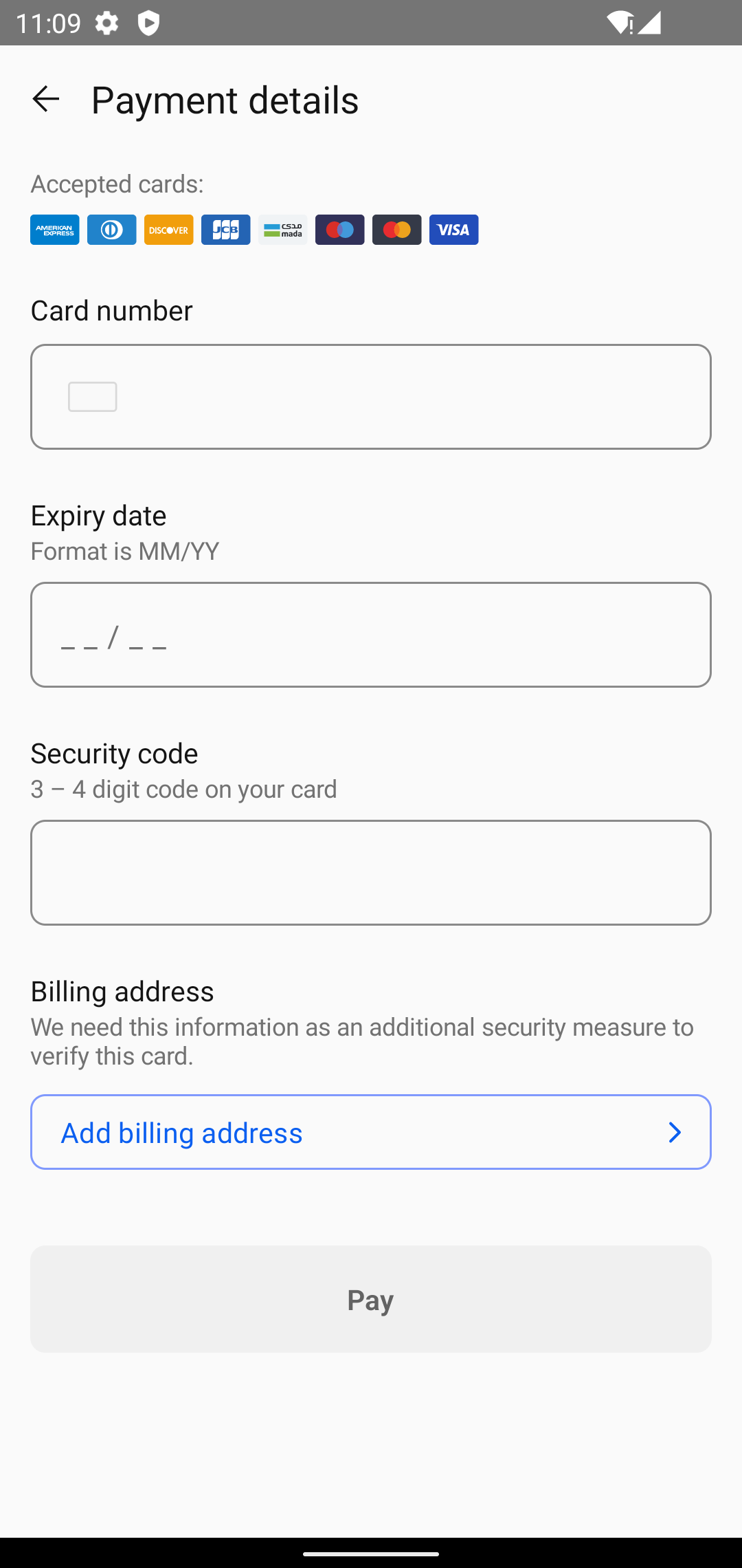 The default payment form